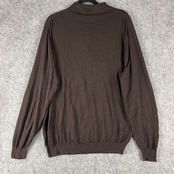 Jos A Bank 100% Silk Polo Sweater Mens XL Brown Long Sleeve Signature Grandpa - Picture 8 of 11